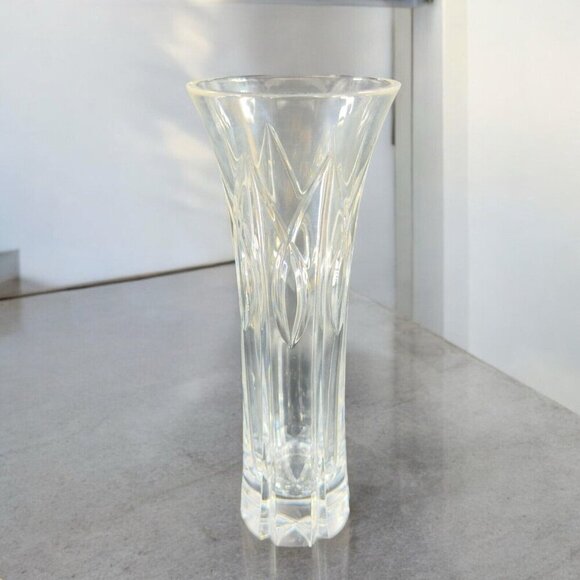 MILLER ROGASKA Clear Crystal Glass Vase Vessel Tall Lead Crystal Marked Bottom - Picture 1 of 11